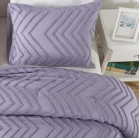 Lavender Gray Chevron Tufted Boho King Size Zigzag Comforter Shams Set Bedding - Picture 8 of 14